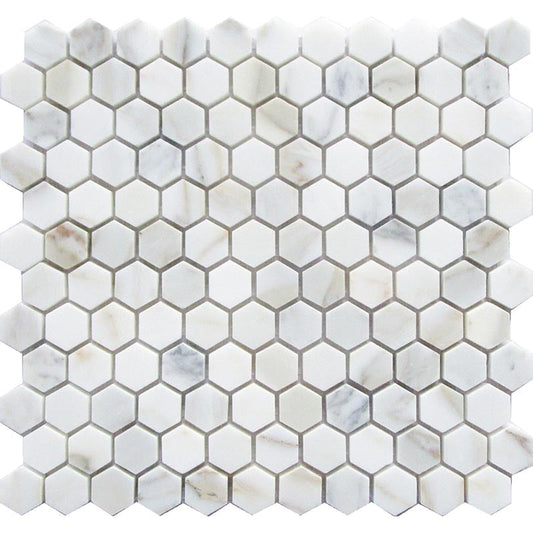 MIR Mosaic Tuscany Hexagon 1 x 1 11.2" x 11.7" Marble Mosaic Pescaia Honed