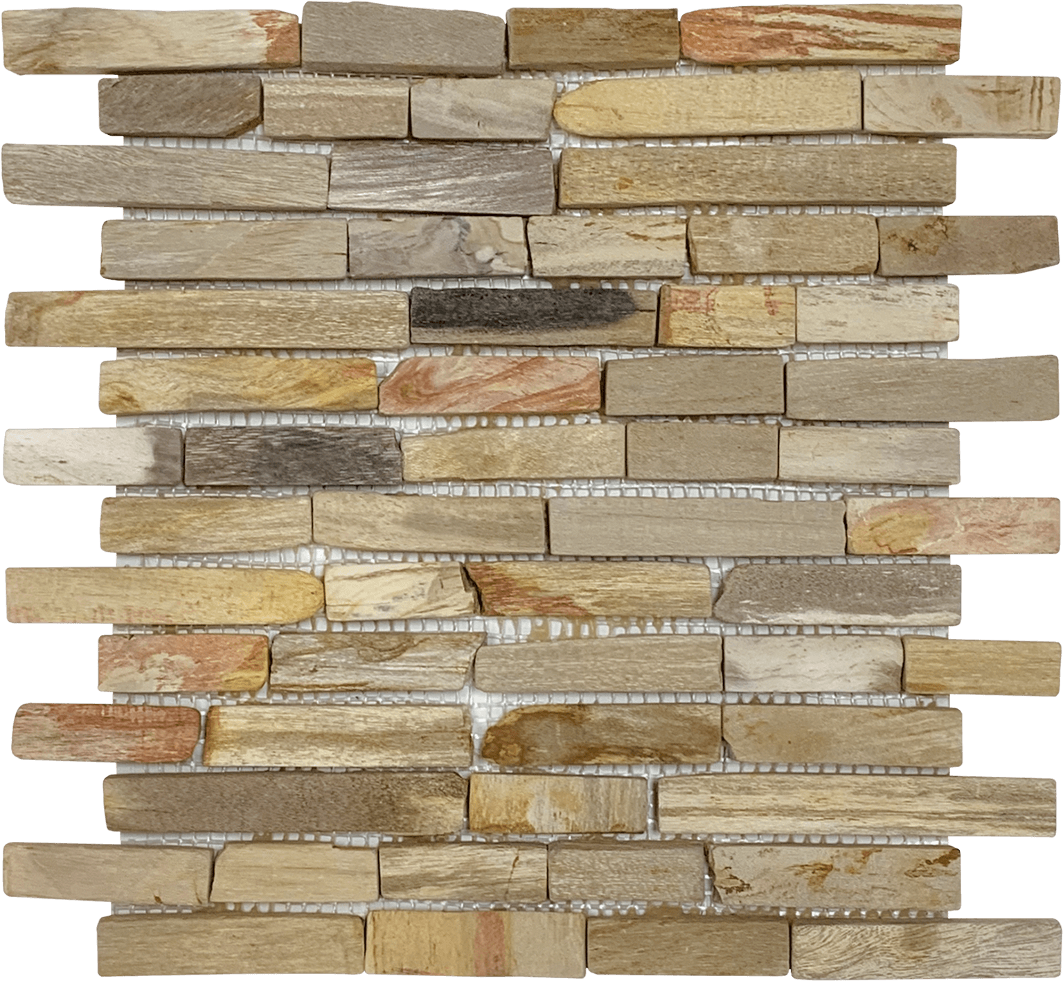 Bati Orient Baguette Mix 11.8" x 13" Stone Mosaic Fossil Wood