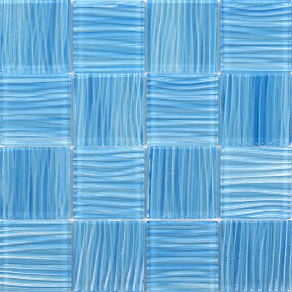 Bati Orient Glass Pool 11.8" x 11.8" Glass Mosaic Striped Aquamarine