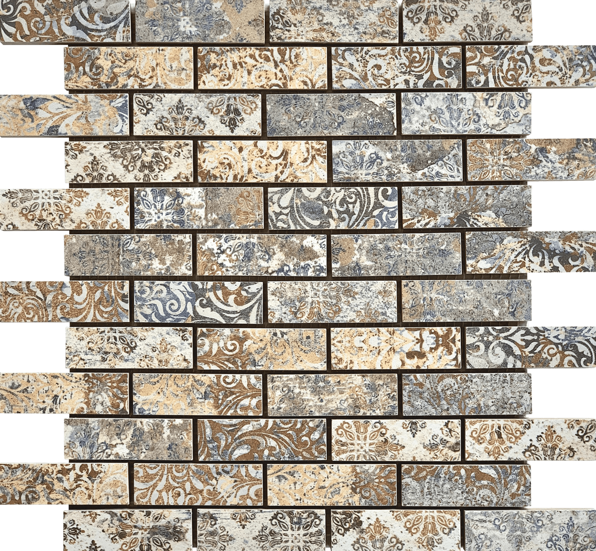 Bati Orient Deco Brick 11.7" x 13.2" Porcelain Mosaic Beige Deco