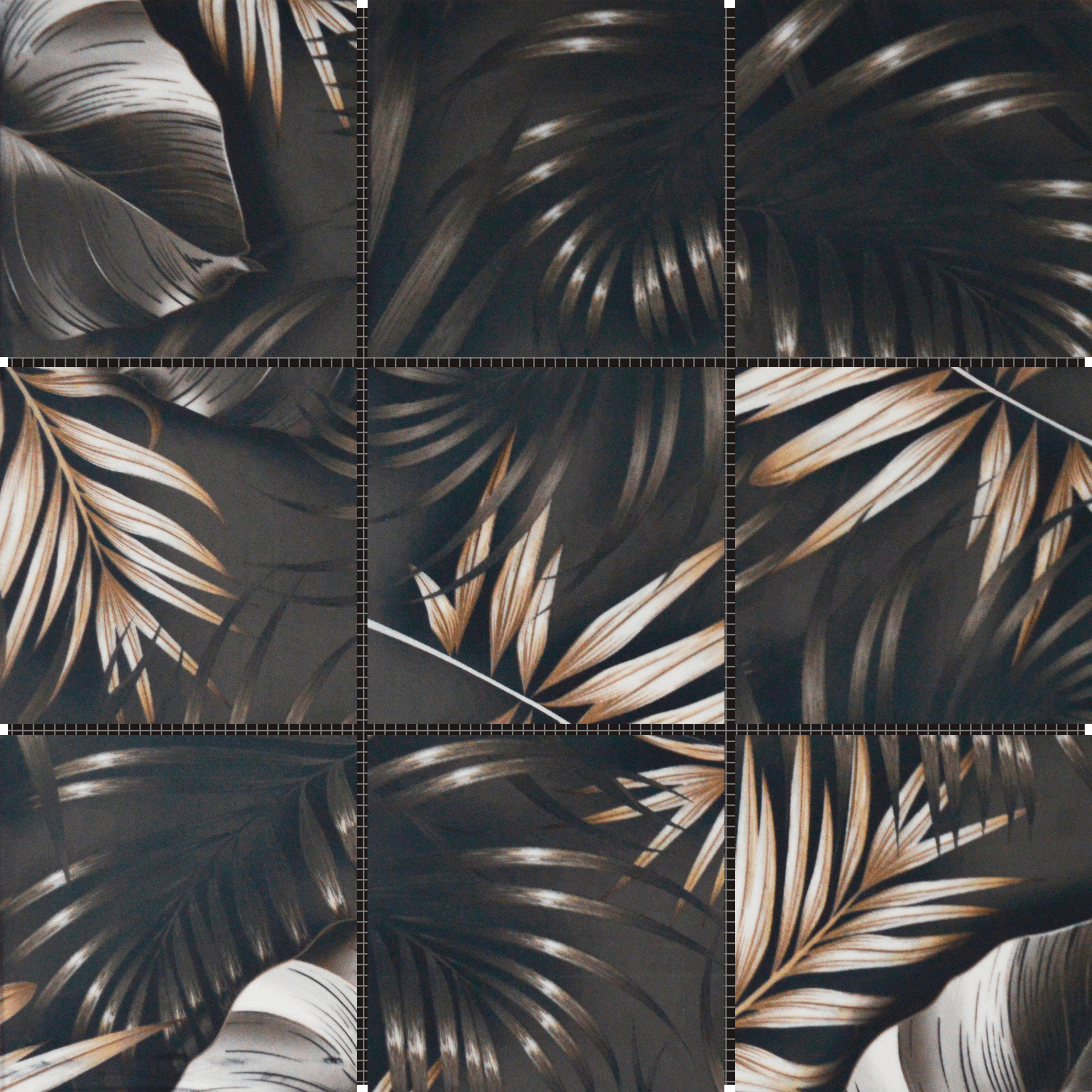 Bati Orient Floral Palm 4 x 4 12" x 12" Ceramic Mosaic Grey Beige