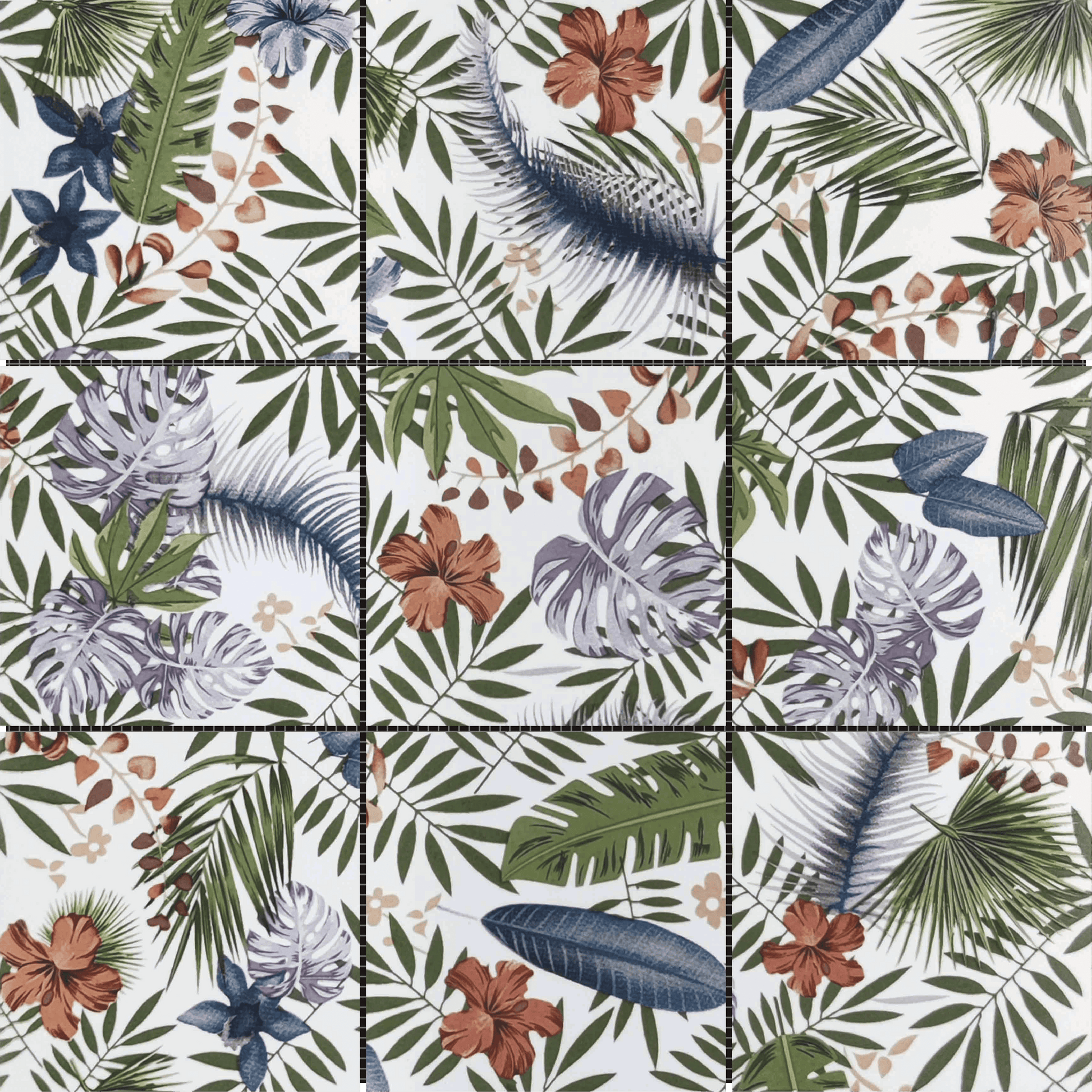 Bati Orient Floral Palm 4 x 4 11.8" x 11.8" Porcelain Mosaic Multicolor