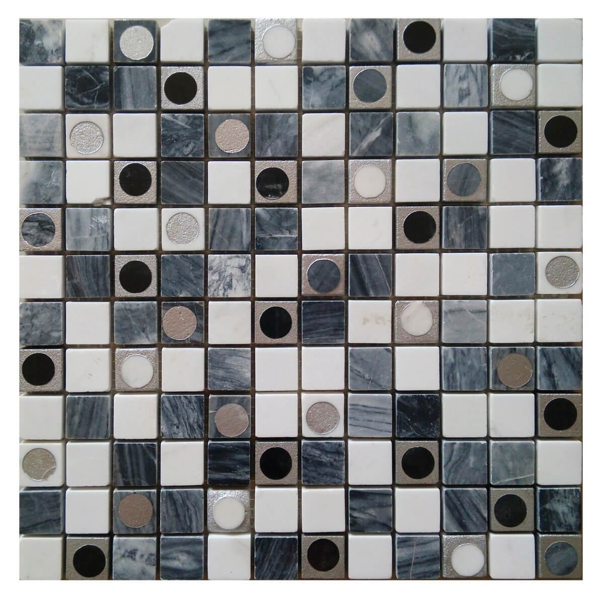 Bati Orient Marble Round 1 x 1 12" x 12" Marble Mosaic Black White Grey