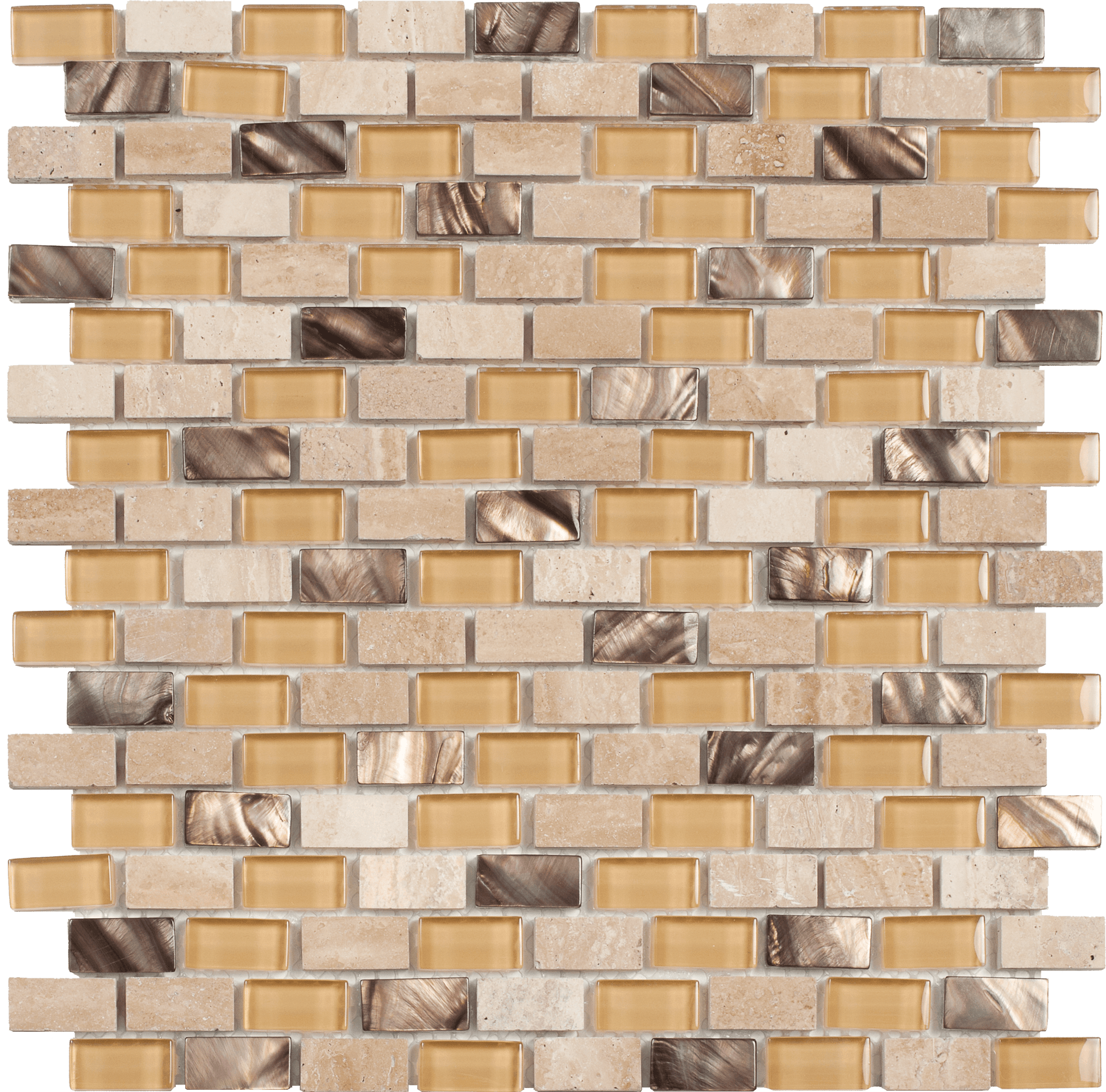 Bati Orient Brick Mix 11.6" x 12" Glass & Marble Mosaic Beige