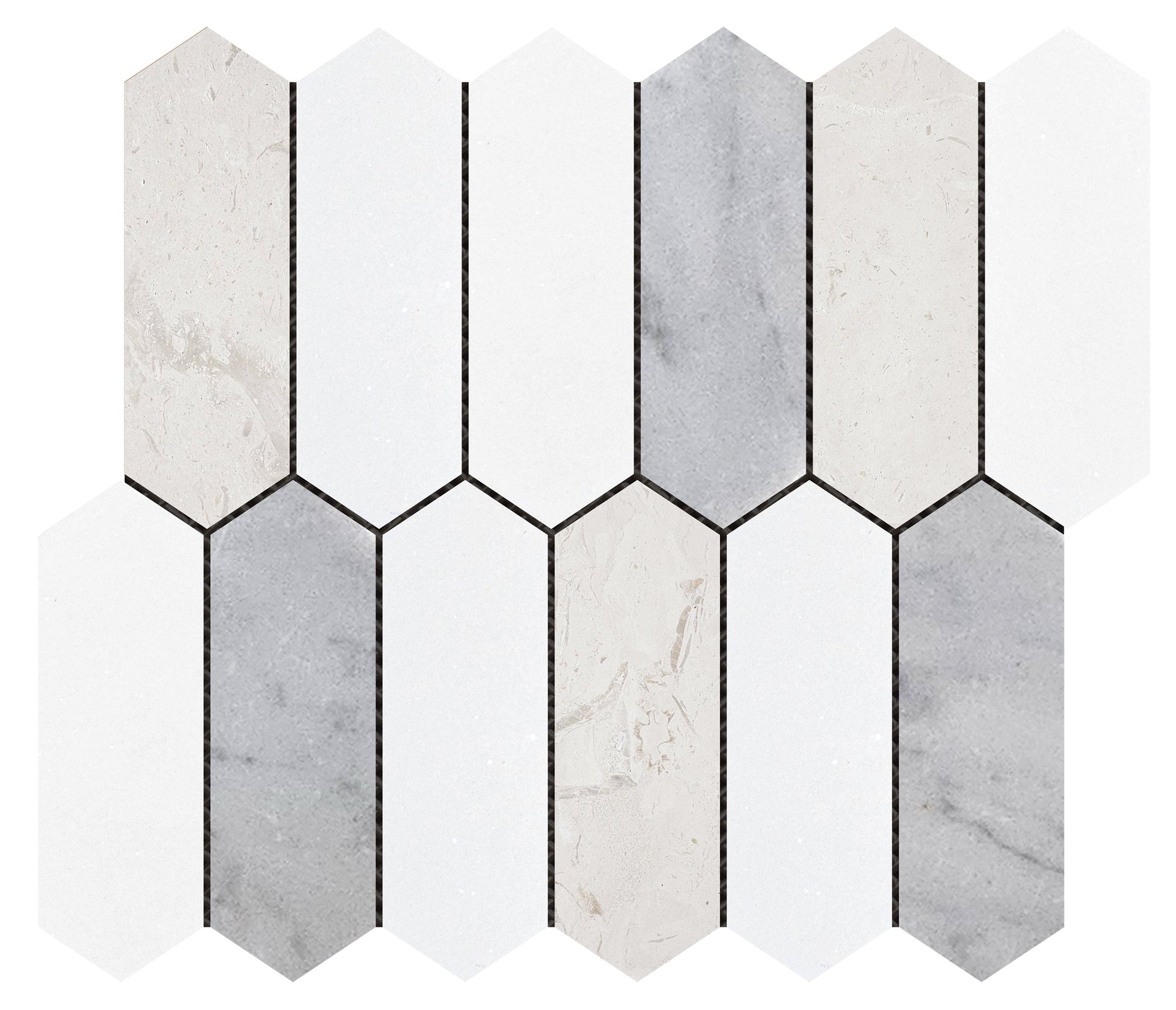 Bati Orient Marble Picket 2 x 6 10.2" x 11.7" Marble Mosaic White Grey Beige