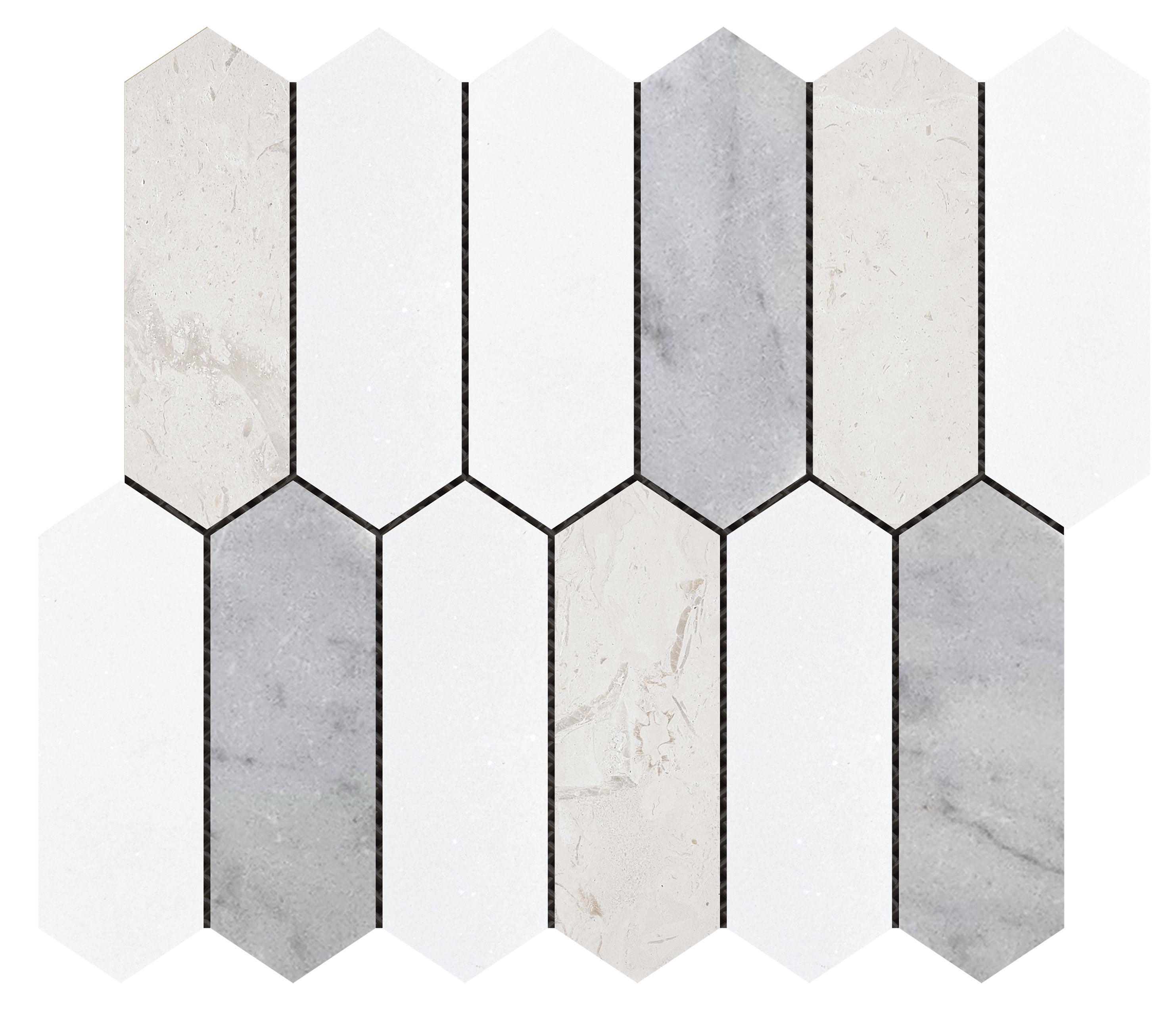 Bati Orient Marble Picket 2 x 6 10.2" x 11.7" Marble Mosaic White Grey Beige