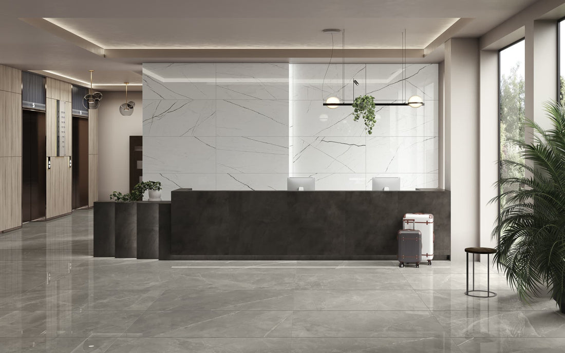 Atlas Concorde Beyond Calacatta 24" x 48" Porcelain Tile Black Matte