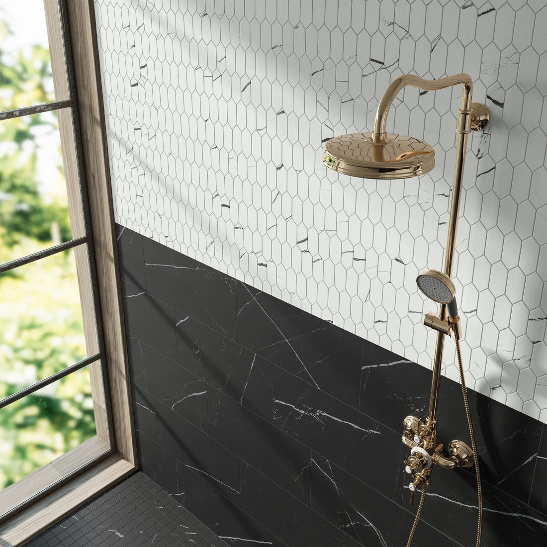 Atlas Concorde Beyond Calacatta 2 x 5 Picket 11.71" x 12.29" Porcelain Mosaic Black